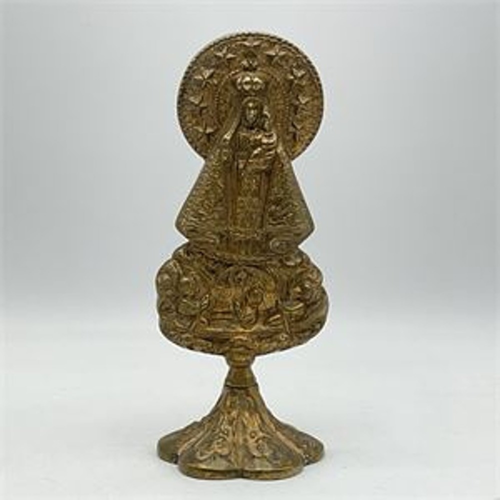 Antique Gilt Bronze Black Madonna & Child Statue – Cuban Cultural Registry Label
